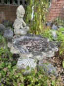 A pair of composite garden bird baths (a/f), overall height approx 80cm together with one other