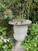 Pair of composite garden urns (a/f), height approx 90cm