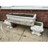 Composit two tier planter, height approx 60cm, overall width approx 150cm