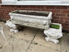 Composit two tier planter, height approx 60cm, overall width approx 150cm