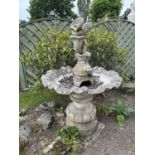 Decorative composite water feature on square base, overall height approx 145cm, width approx 90cm
