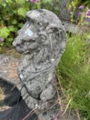 Composite garden statue formed as a seated lion, height approx 65cm