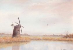 Maureen Parker (British, 20th century), 'Wherry near Surlingham', 'Mill on the Thurne' and one other