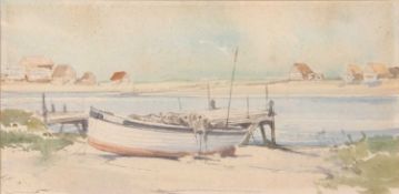 Jason Partner (British, 20th century), Beached boat at Overy Staithe, watercolour, signed and
