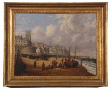 In the manner of Robert Ladbrooke (British, 1770-1842), Fisherfolk on Cromer beach, oil on board,