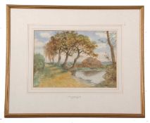 Charles Harmony Harrison (1842-1902), signed watercolour, "Trees by Waterside", framed and glazed.
