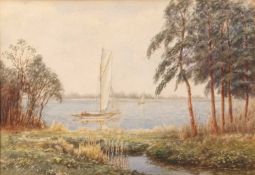 William J. Coman (British, 1886-1973), Broadland landscape, watercolour, signed, 34x24cm, framed and