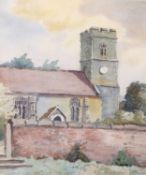 Jack Goddard (British,1902-1984), Suffolk Church Tower, watercolour, unsigned, inscribed on