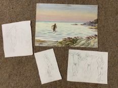 Attributed to Graham Dudley Page FRSA (British, B.1905), Talland Bay, Cornwall, watercolour, 7.