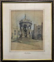 Marjorie C.Bates RA (1882-1962), 'The Fountain Trinity College Cambridge', graphite heightened