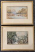 In the manner of John Sell Cotman (1782-1842), a pair of landscape watercolours, 14x22cm, framed and