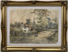 British School, 20th century, village scene, watercolour, 14x10ins, framed and gilt framed.