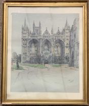 Cecil Aldin (British,1870-1935) Peterborough Cathedral, lithograph, 39x40cm, framed and glazed