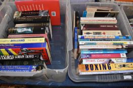 Two boxes of various hardback and softback books including various historical interest,