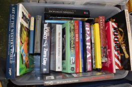 Two boxes of various hardback and softback books including biographies, historic etc,