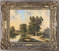 Robert Mallett (British,1867-1950), Norfolk river landscape, oil on canvas, signed, 42x54cm, framed
