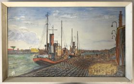 David Price (British, 20th century), Steamer tug boats in harbour, watercolour and gouache, signed