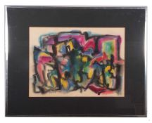 Abstract composition, pastel on paper, indistinctly signed, 18x25ins, framed and glazed.