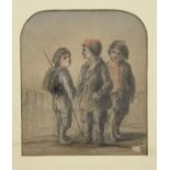 J..W.. (British, 19th Century), a girl with two younger siblings; trio of boys, a pair, both