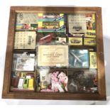 A collection of die-cast cars and toys in wooden case, some boxed, to include Matchbox Models of