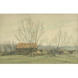 Martin Hardie P.R.W.S. (British, 1875-1952), Fort de Joux in Portalier; farmyard scene with a barn