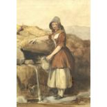 William Underhill (British, act.1848-1870), girl collecting water from a stream, watercolour, 31