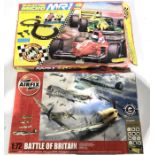 A Hornby Scalextric 1:64 Micro MR1 set, together with an Airfix 1:72 Battle of Britain set A50022 (