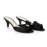 Chanel, a pair of black satin kitten heels