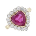 An 18ct gold pink tourmaline and diamond heart-shape cluster dress ring