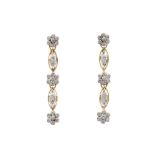 A pair of 14ct gold diamond floral cluster drop earrings