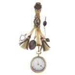 A late Georgian gold, diamond, pearl and enamel pocket watch, circa 1775, with chatelaine