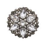 Sibyl Dunlop, a mid 20th century silver, rock crystal and marcasite floral openwork brooch