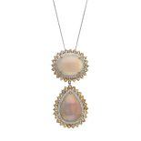 An 18ct gold opal, diamond and citrine cluster drop pendant, with chain