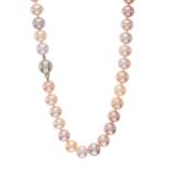 A freshwater cultured pearl single-strand necklace, with 18ct gold clasp