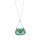 William Hair Haseler for Liberty & Co., an Art Nouveau silver and enamel pendant, with chain