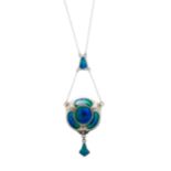 Charles Horner, an Art Nouveau silver, blue and green enamel necklace