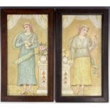 A pair of English Aesthetic Movement framed Minton tile panels, circa 1889, one painted with a