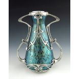 Loetz for Boudon and Klur, a Secessionist iridescent glass and pewter vase