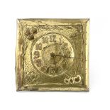 A Scottish Arts and Crafts single fusee movement wall clock, brass square dial with Arabic