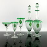 An extensive Baccarat green tinted cut glass wine service, Nonancourt pattern