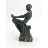 Max Le Verrier, an Art Deco patinated art metal figural bookend