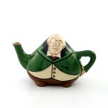 A Foley Intarsio teapot, modelled as Joseph Chamberlain, designed by Frederick Rhead, printed marks,