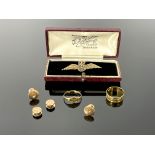 A silver and 9ct gold RAF sweetheart brooch, in original fitted case, with two 9ct rings and four