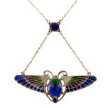 An Arts and Crafts silver and enamelled pendant necklace, Adie and Lovekin, Birmingham 1912