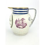 An early 19th century satirical motto jug, 1806, inscribed to J Wood, Emperor of Dog Island and King