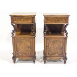 A pair of late 19th Century European burr and figured walnut night stands, circa 1890, panelled