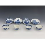 A collection of Worcester blue and white printed tea ware, circa 1775-1790, including a tea bowl and