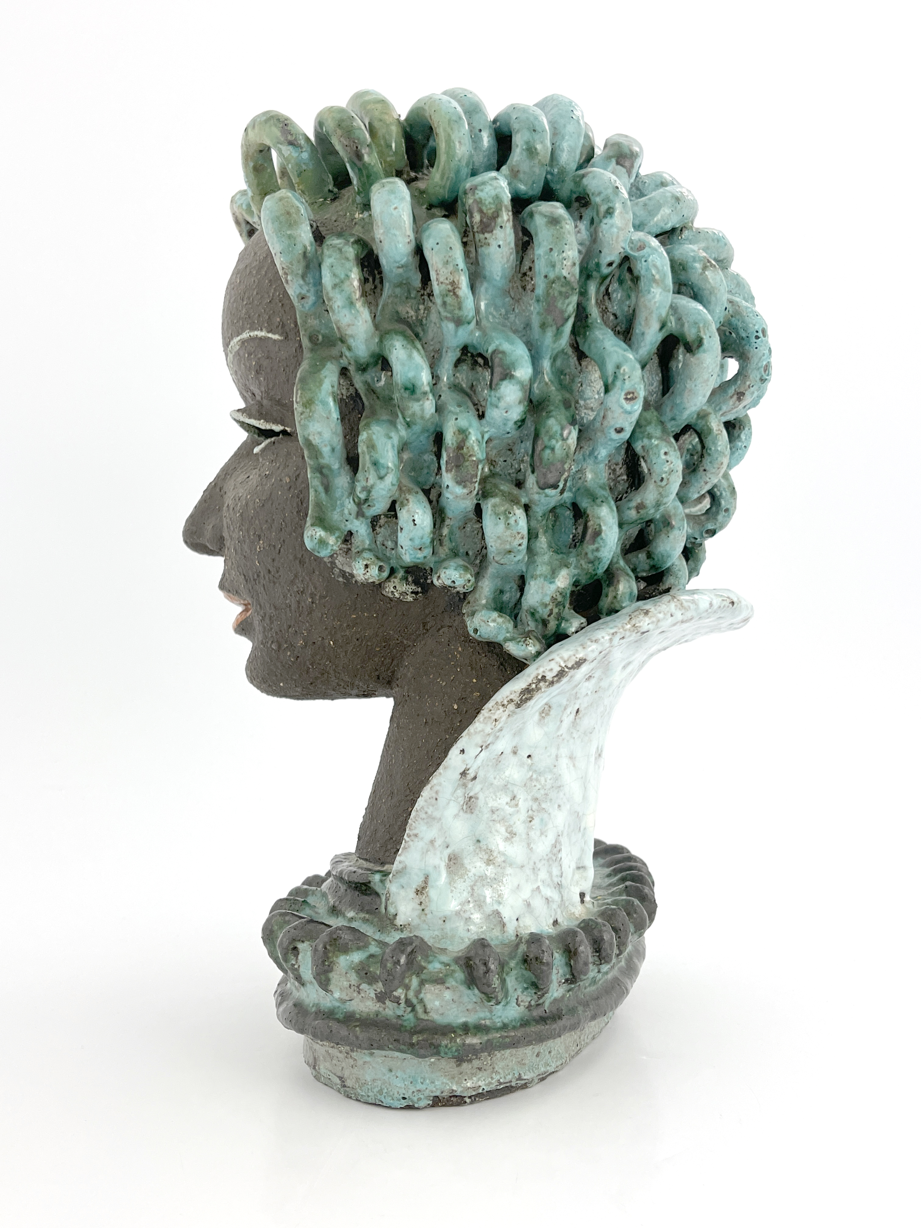 After Rudolf Knorlein, a bust of a lady wearing a high neck collar with green hair In the manner - Image 6 of 6