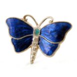 Charles Horner, an Arts and Crafts silver and enamelled brooch, in the form of a butterfly, blue
