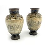 Hannah Barlow for Doulton Lambeth, a pair of stoneware vases